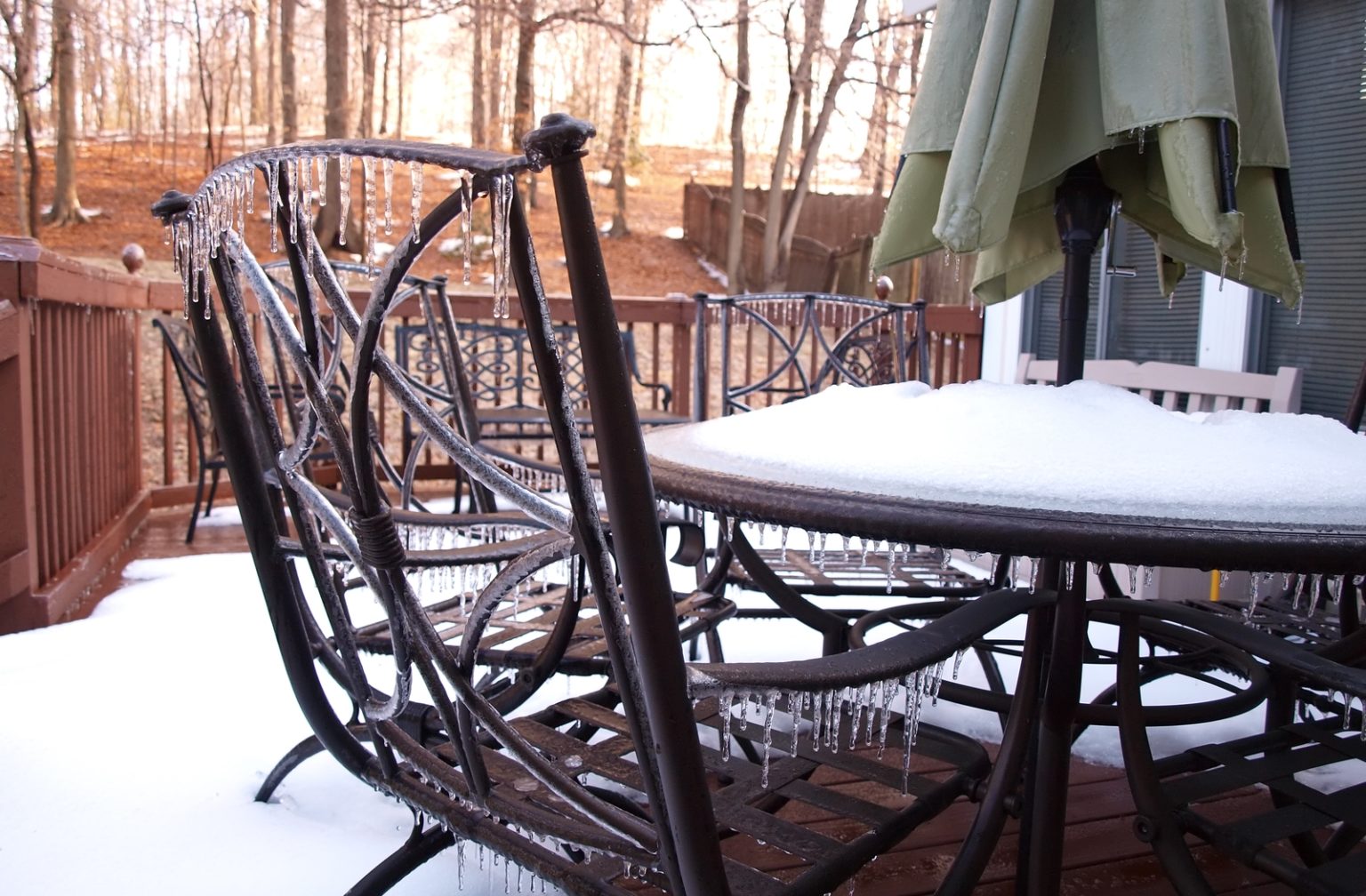 Patio furniture left outside during the winter months