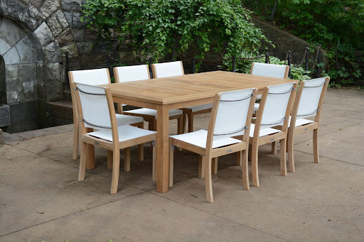 Newport teak dining table with Riviera folding chairs